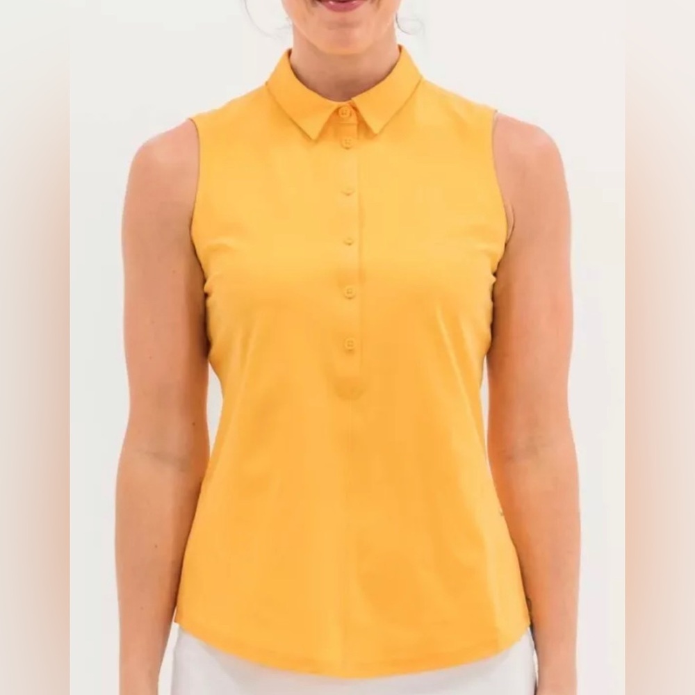 NWT FORAY GOLF CORE 3.0 SLEEVELESS GOLF POLO TOP AMBER YELLOW SIZE SMALL